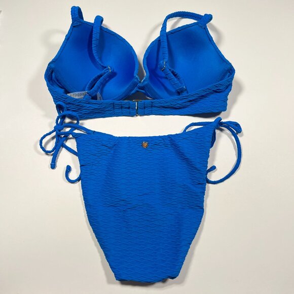 Victoria Secret 38D L SEXY TEE Push Up Bikini Top Bottom Set Textured Blue - Picture 2 of 6